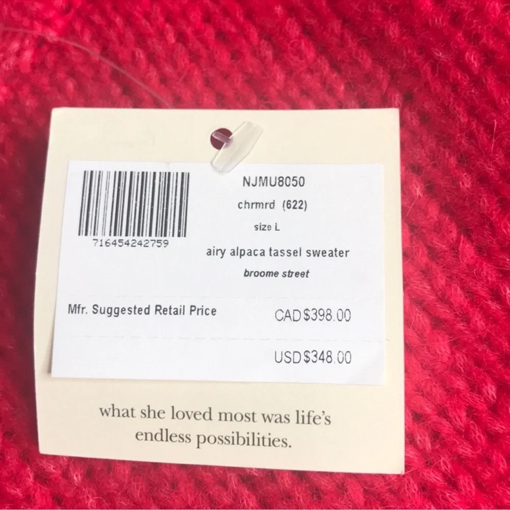 Kate Spade Broome Street Airy Alpaca Tassel Sweater Red Large